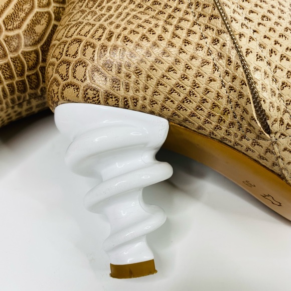 KALDA Island 70 Tan Leather Snakeskin Twisted Heel Ankle Boot US Size 8 … - Picture 7 of 13